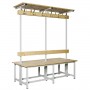 Banco Doble de vestuario con repisa superior en madera y acero con perchas BANC-3-1500-DC