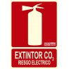 Señal Extintor Co2 Riesgo eléctrico Clase B con texto CTE